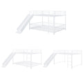 Full Over Full Size Metal Bunk Bed With Slide And Guardrails, White Full White Metal