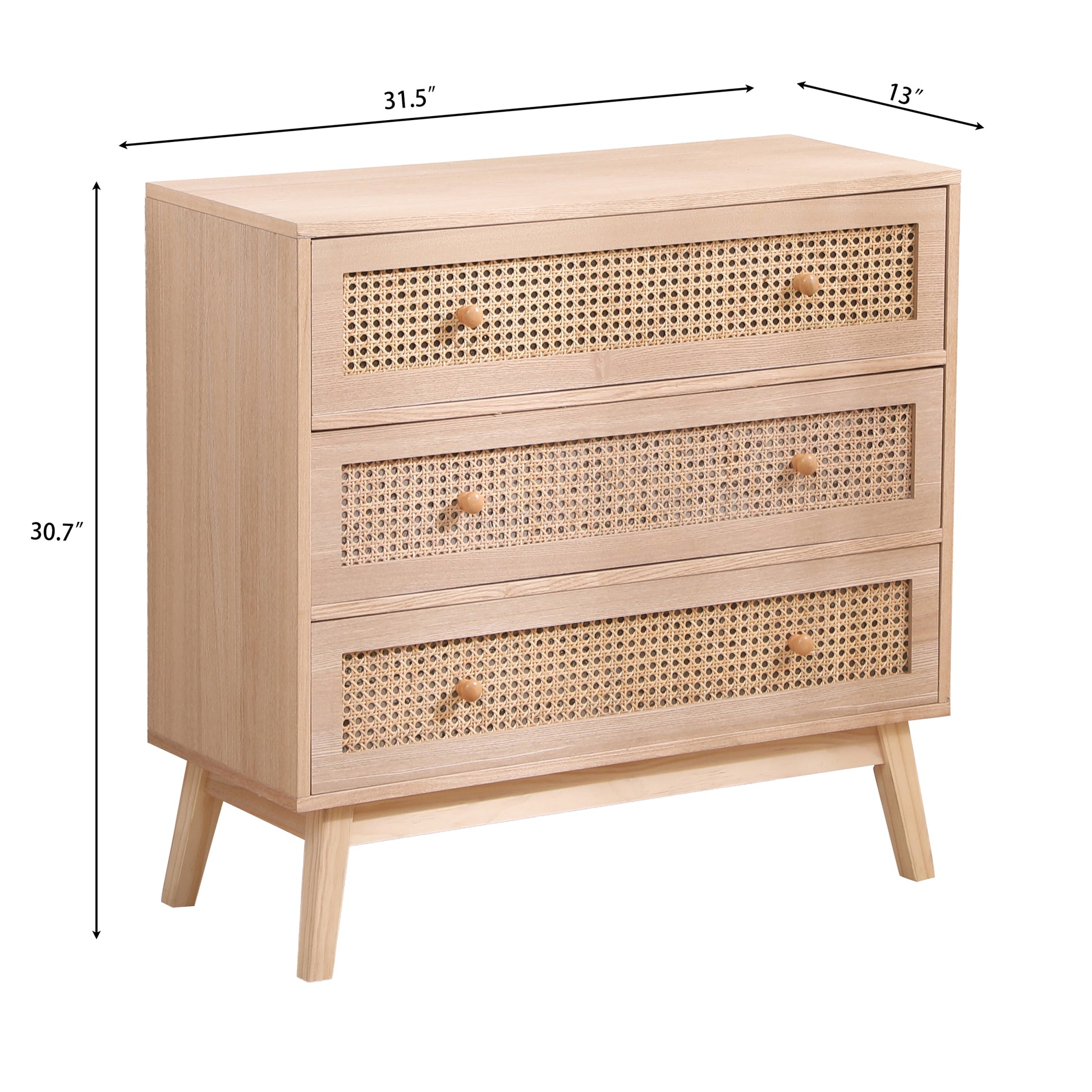 31.5 "3 Drawers Rattan Storage Cabinet Rattan Drawer,For Bedroom,Living Room,Natural Freestanding 3 4 Drawers Natural Natural Wood Brown Primary Living Space Drawers Included Pastoral Pine Solid Wood Mdf Wood Rattan