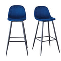 Bar Stools Set Of 2, 30 Inches Velvet Barstool Modern Counter Bar Height Chair With Back, Sturdy Metal Legs & Footrests, Easy Assembly, Island Stool For Kitchen Bar Blue Velvet