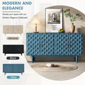 Modern 4 Door Sideboard With Convex Pattern Doors And 2 Silver Handle For Living Room, Dining Room, Kitchen Navy Navy Mdf