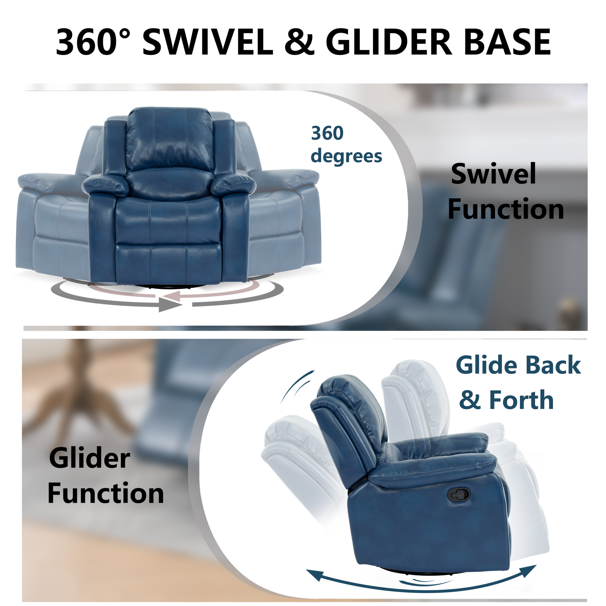 Swivel and Glider Recliner Chair, Navy Blue blue-faux leather-manual-push button-wood-primary