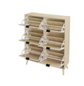 Rattan 6 Door Shoe Rack, Freestanding Modern Shoe Storage Cabinet, For Entryway Natural Particle Board