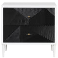 White And Black Accent Nightstand With 2 Drawers White Black 2 Drawers Bedroom Rectangle Drawers Wood