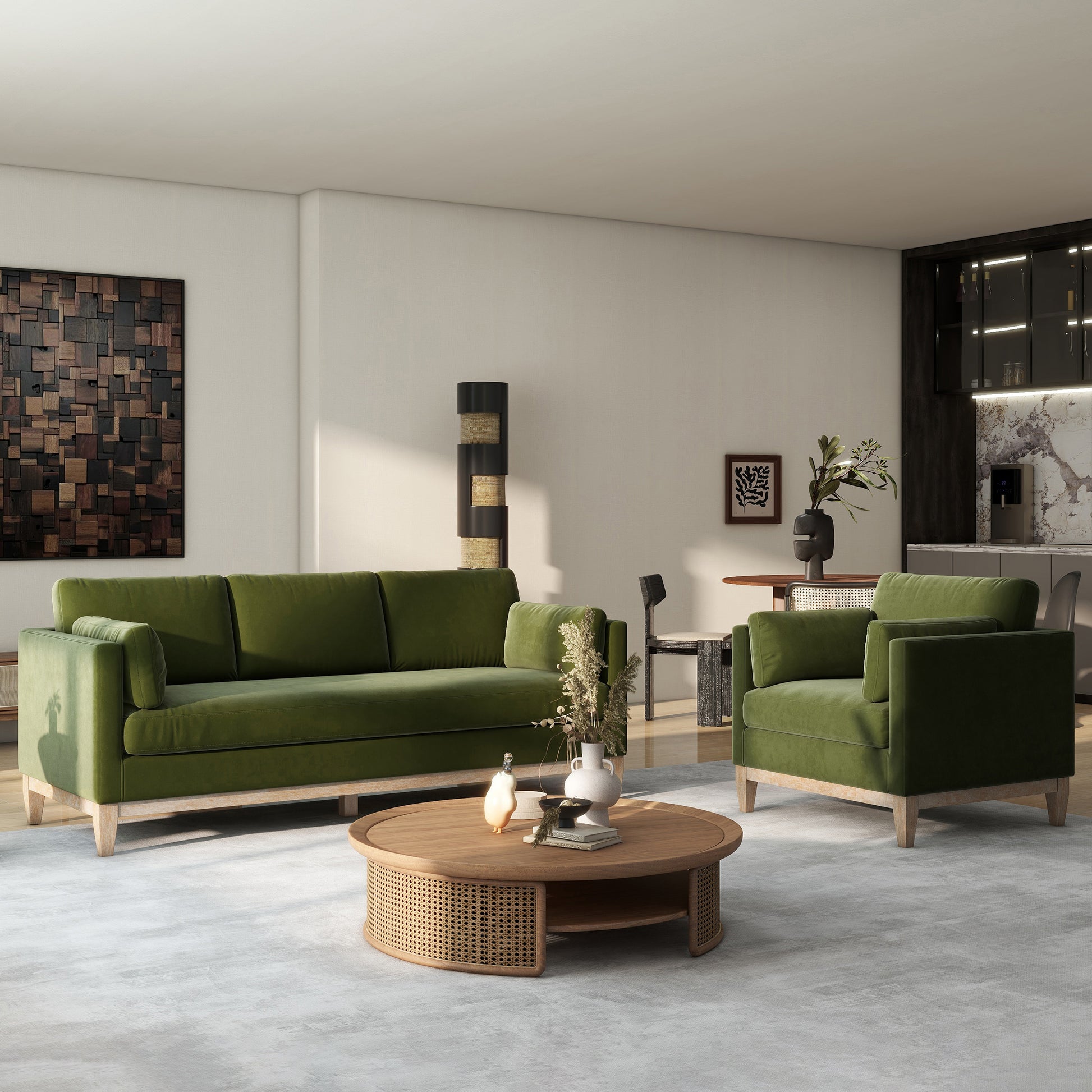 Knox 36" Modern Farmhouse Arm Chair, Olive Green Performance Velvet Green Foam Velvet