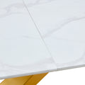 Large Modern Minimalist Rectangular White Imitation Marble Dining Table For 6 8 People With Mdf Top And Golden Legs, F 1551 Gold Mdf