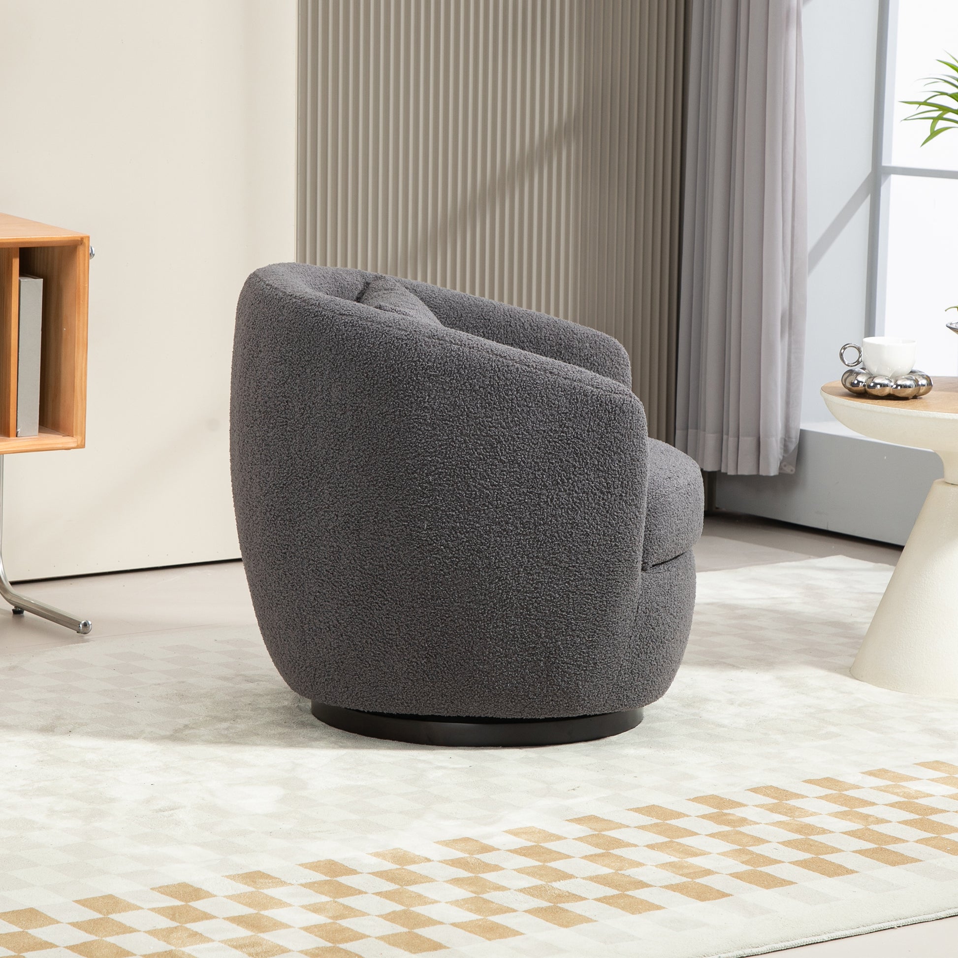 Upholstered Swivel Barrel Armchair With Storage Modern Living Room Side Chair For Bedroom Office Reading Spaces Teddy Fabric Grey Grey Foam Upholstered