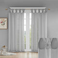 Floral Embellished Cuff Tab Top Solid Curtain Panel Only 1 Pc Panel Grey Linen