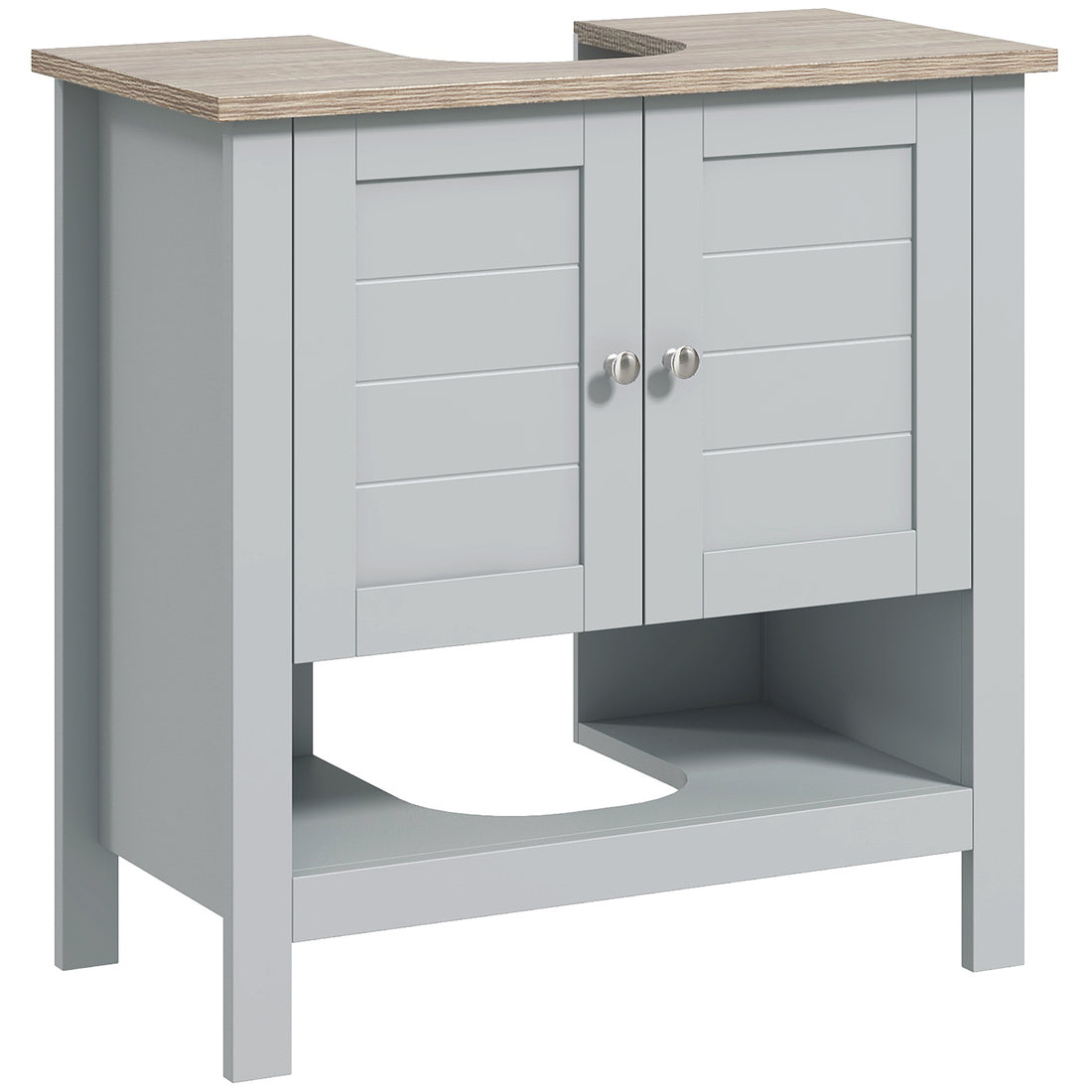 Kleankin Pedestal Sink Storage Cabinet, Under Sink Cabinet, Bathroom Vanity Cabinet With Adjustable Shelf And Open Bottom Shelf, Gray Grey Mdf