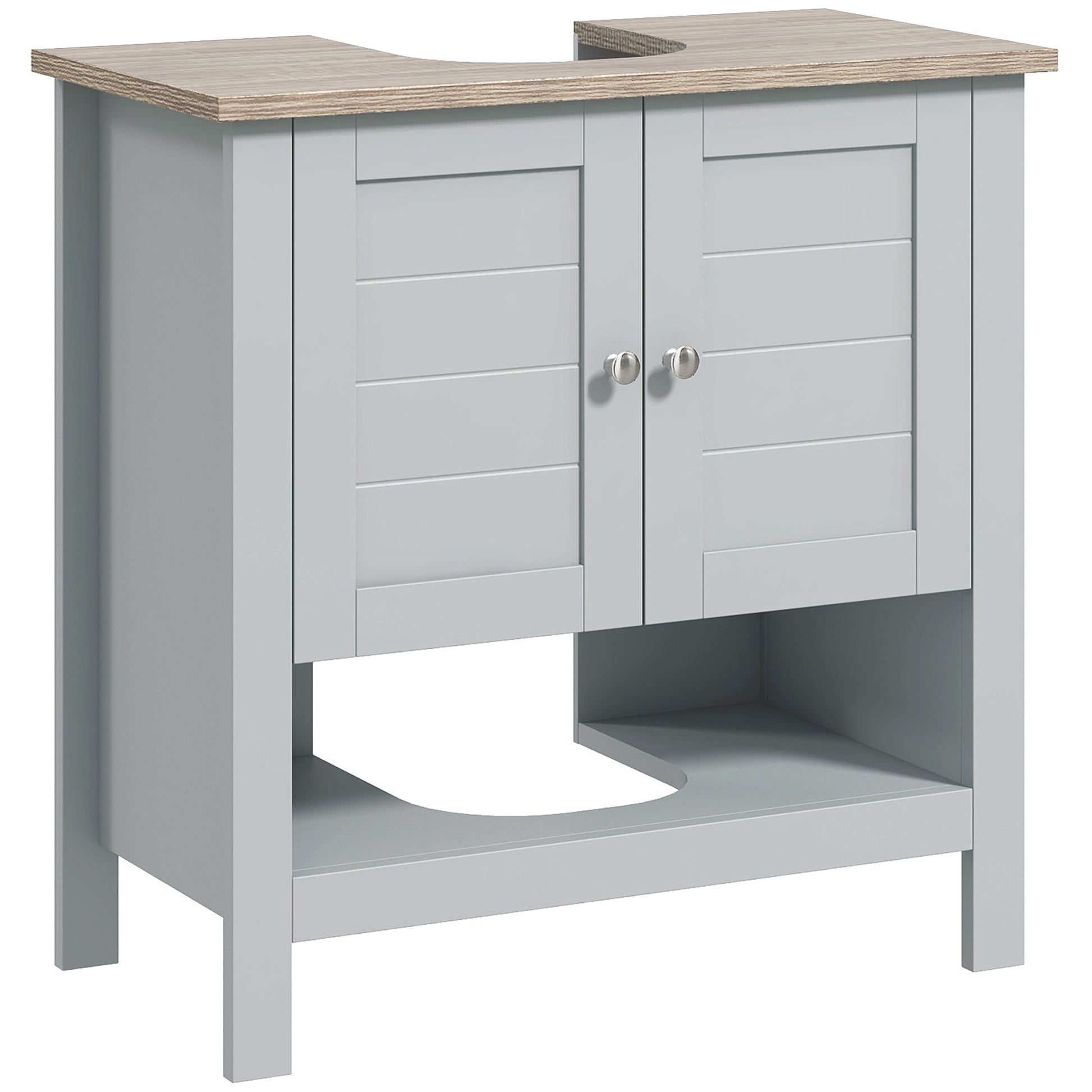 Kleankin Pedestal Sink Storage Cabinet, Under Sink Cabinet, Bathroom Vanity Cabinet With Adjustable Shelf And Open Bottom Shelf, Gray Grey Mdf