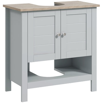 Kleankin Pedestal Sink Storage Cabinet, Under Sink Cabinet, Bathroom Vanity Cabinet With Adjustable Shelf And Open Bottom Shelf, Gray Grey Mdf