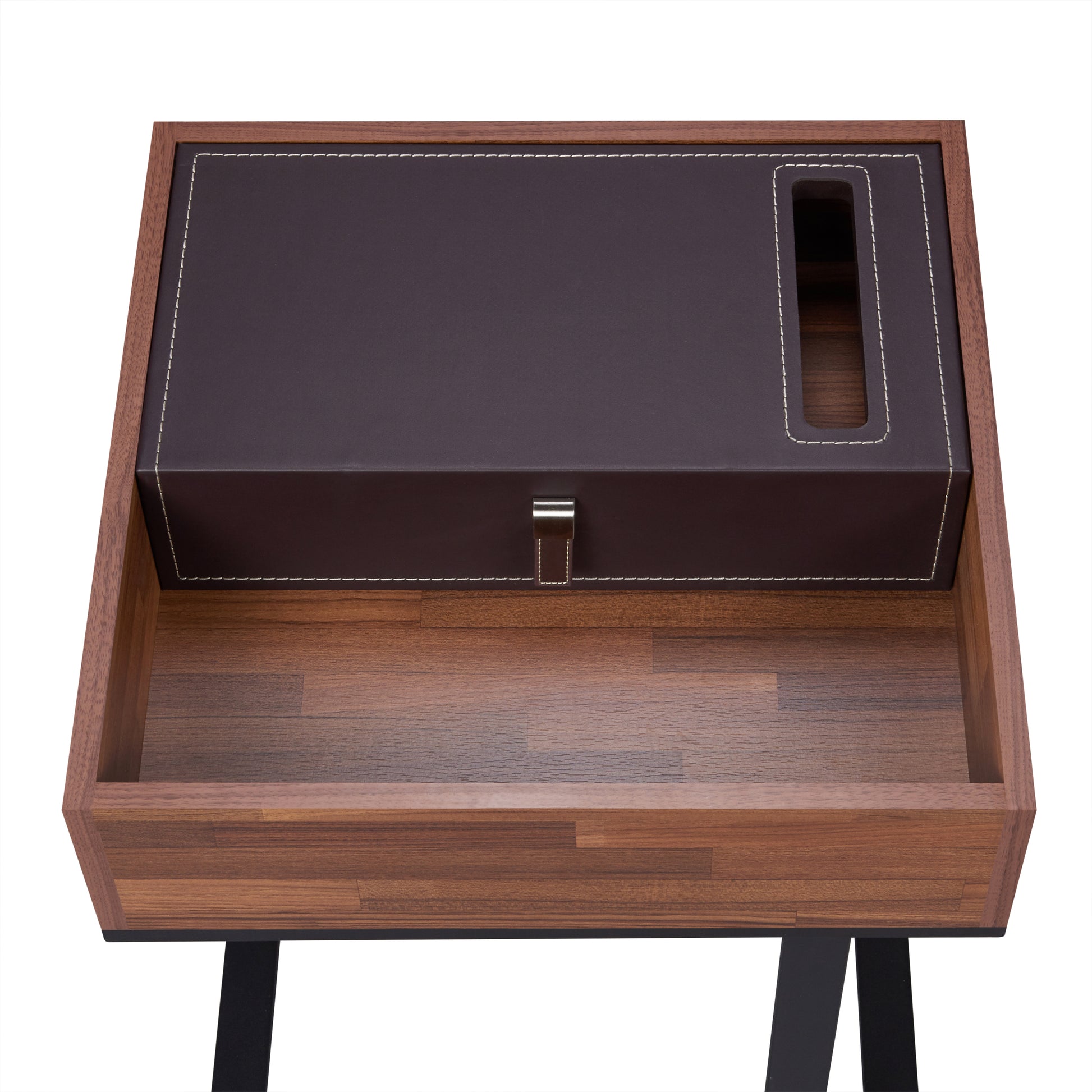 Walnut And Sandy Black Accent Table With Storage Walnut Primary Living Space Square Wood Metal