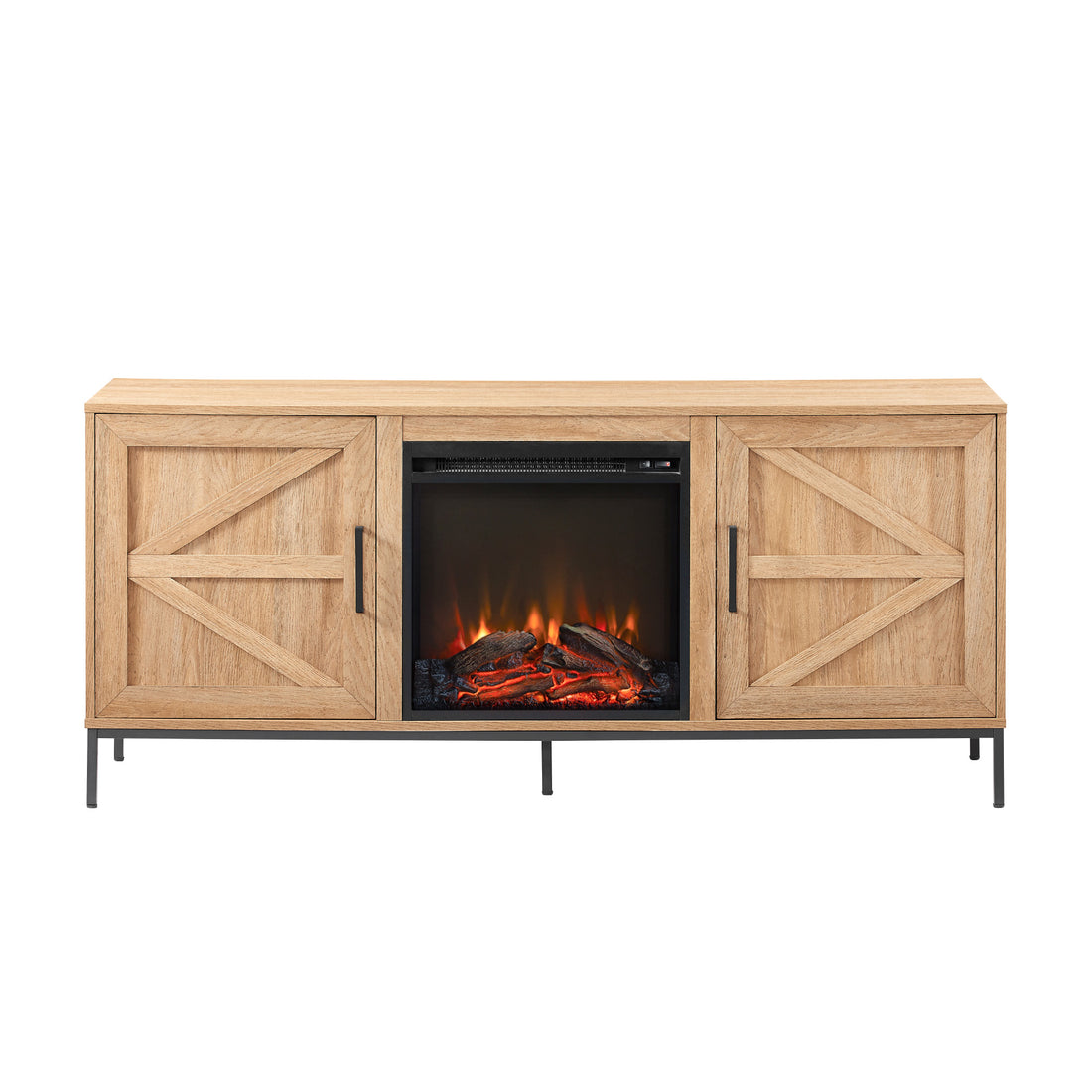 Modern Farmhouse Barn Door Fireplace Tv Stand For Tvs Up To 65 Inches Coastal Oak Light Brown Mdf Mdf