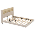 Queen Size Upholstered Floating Bed With Led And Storage Headboard, Beige Box Spring Not Required Queen Beige Wood Bed Frame Linen Upholstered