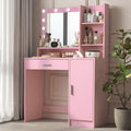 Vanity Desk With Mirror & Light, Large Drawer Three Level Storage Dresser, 3 Lighting Modes Adjustable Brightness, Bedroom Dressing Table Pink Baby Pink Particle Board