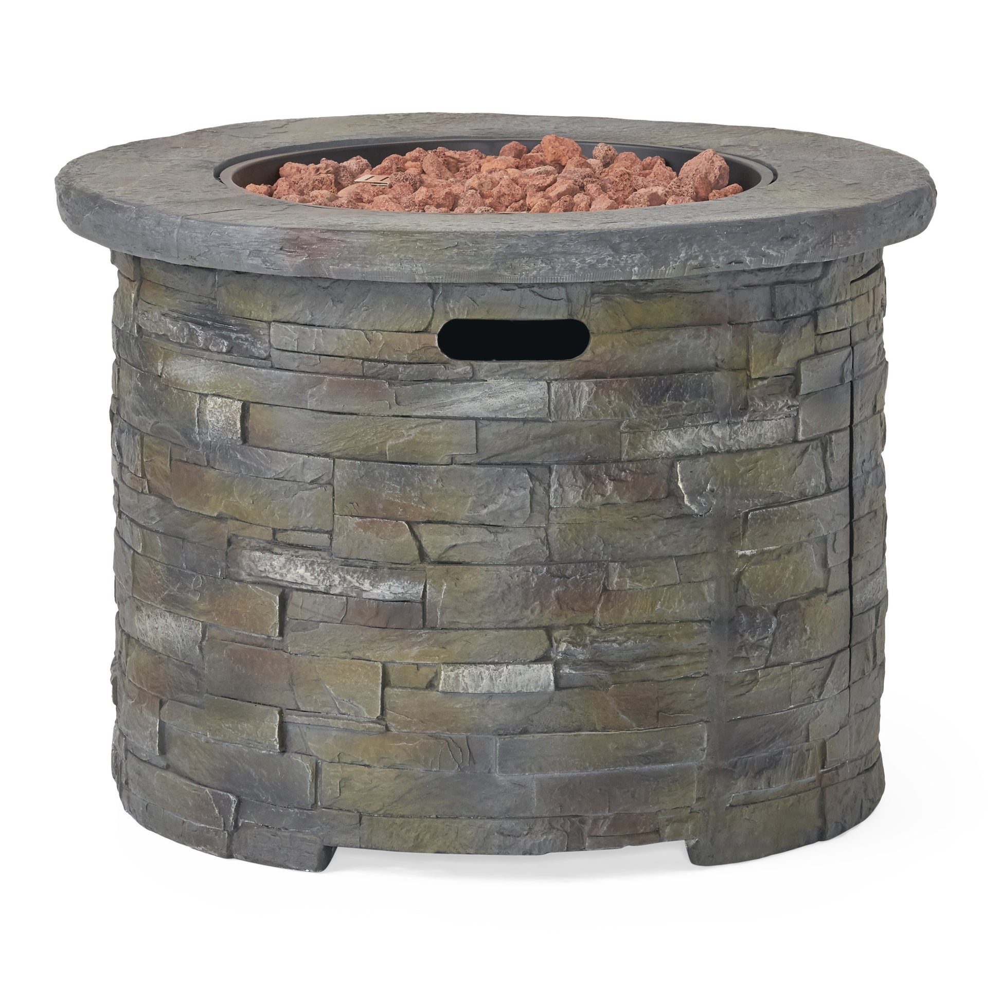 35" 40000 Btu Firepit Round Stone Gray Magnesium Oxide