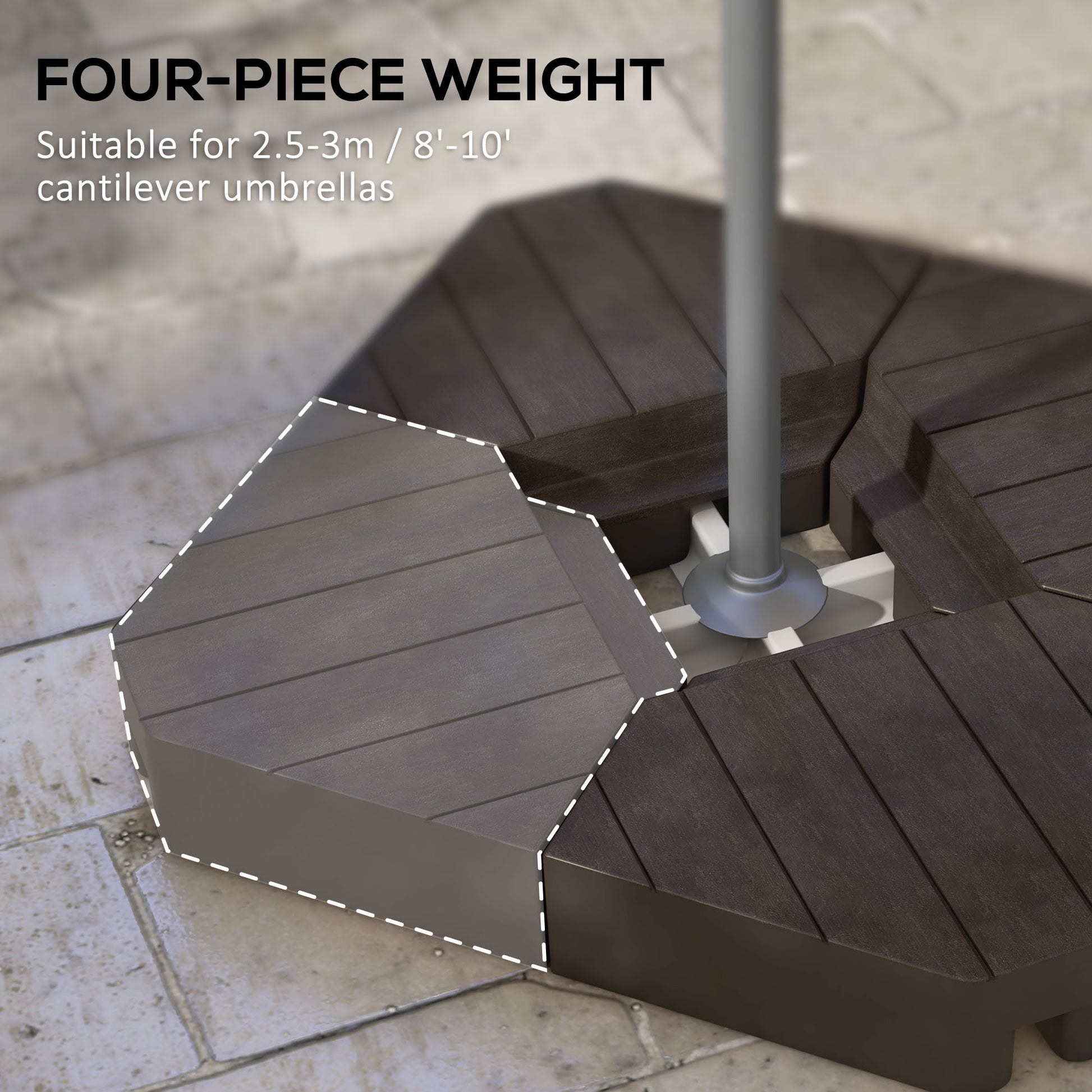 Outsunny 4 Piece Patio Cantilever Umbrella Base Weight Set, Outdoor Offset Umbrella Weights For Umbrella Stand, 132 Lb. Capacity Water Or 176 Lb. Capacity Sand, Brown Brown Hdpe