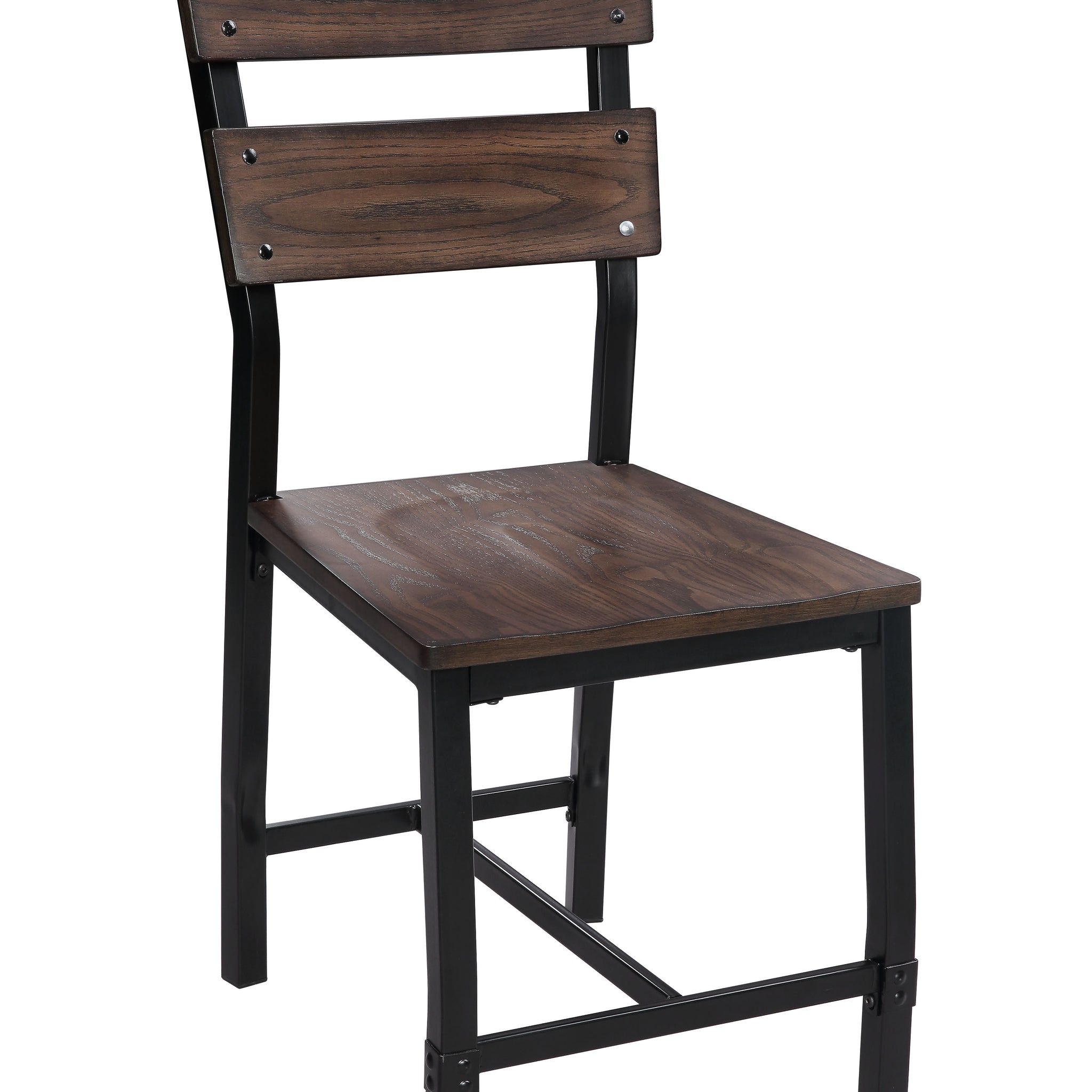 Wood And Metal Dining Side Chairs, Set Of 2, Brown And Black Black Brown Wood Metal