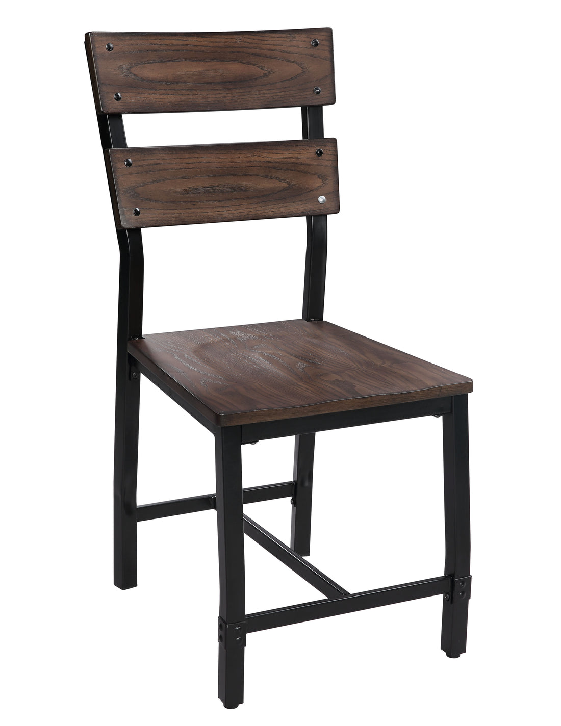 Wood And Metal Dining Side Chairs, Set Of 2, Brown And Black Black Brown Wood Metal