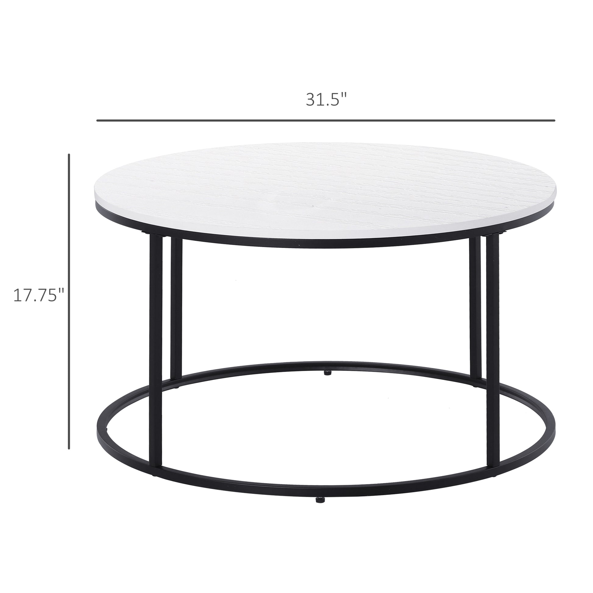 Homcom Round Coffee Table, 32 In Modern Center Table With Black Metal Frame, Coffee Tables For Living Room, White White Metal