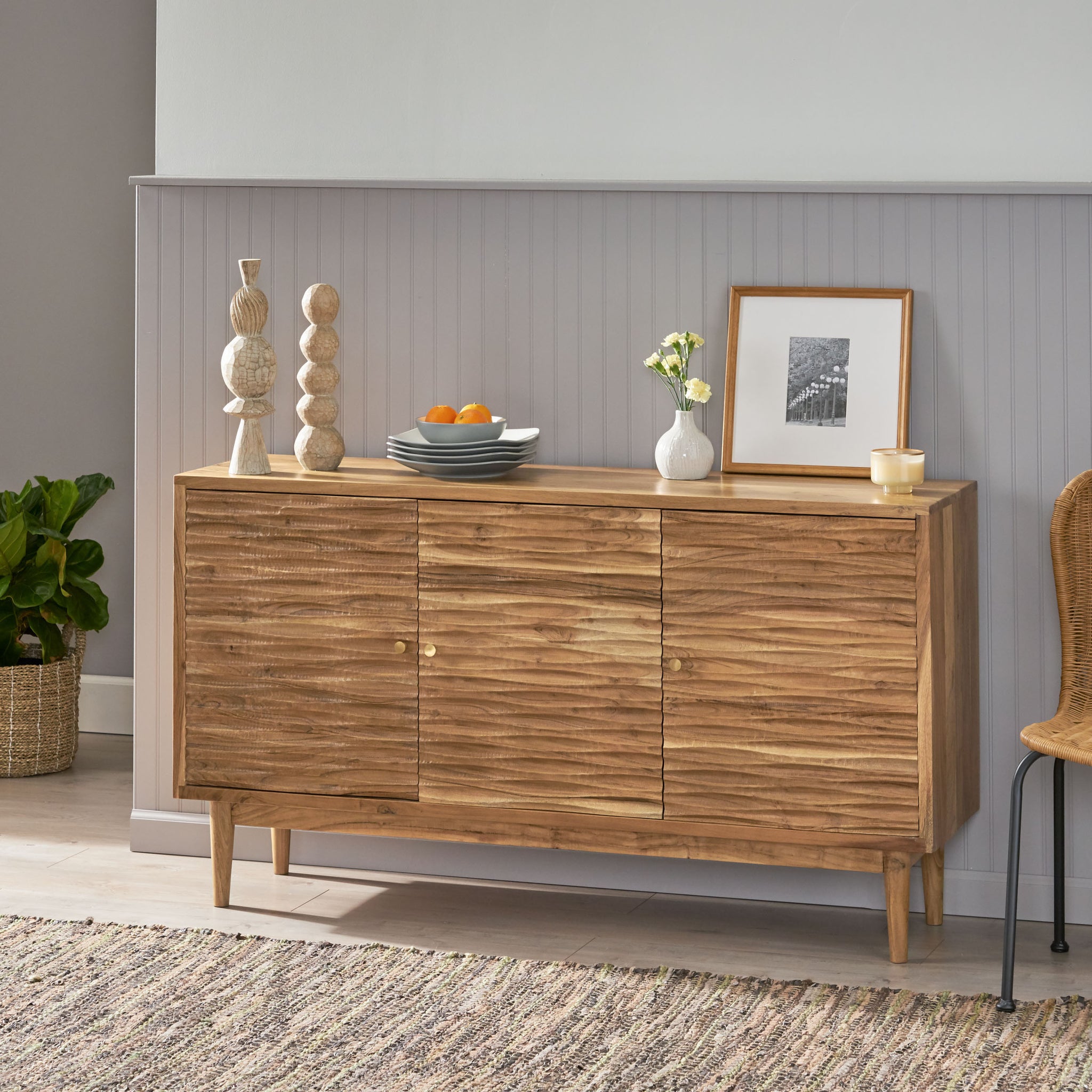 Sideboard 3 Door Natural Wood