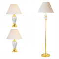 3 Piece Ceramic Lamp Set, Floor And Table Lamps, Ivory Finish Ivory Ceramic
