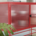 Red Sideboard Storage Cabinet With Two Fluted Glass Doors Detachable Shelves Bottom Space For Living Room, Office, Dinging Room And Entryway Old Sku:W68751711 Red Steel