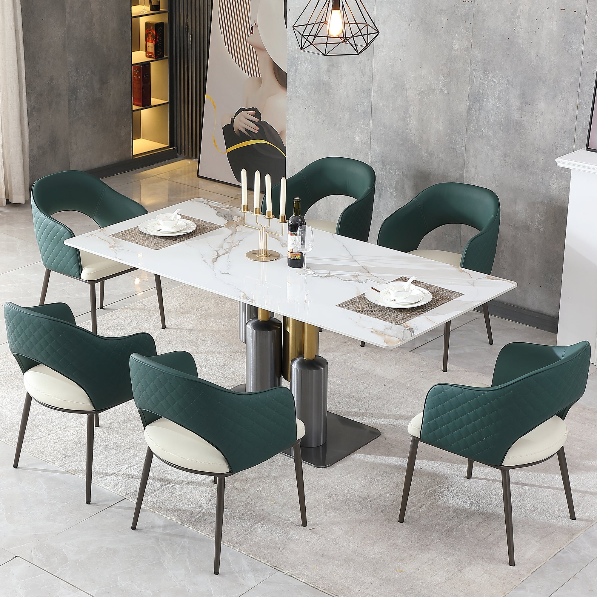 Modern Dining Tablewhite Dining Table Sintered Stone Dining Table Top With Stainless Steel Base, 71 Inch Modern Luxury White Rectangular Dining Table 6 Chairs Gold Matte Black,Gold White Seats 6