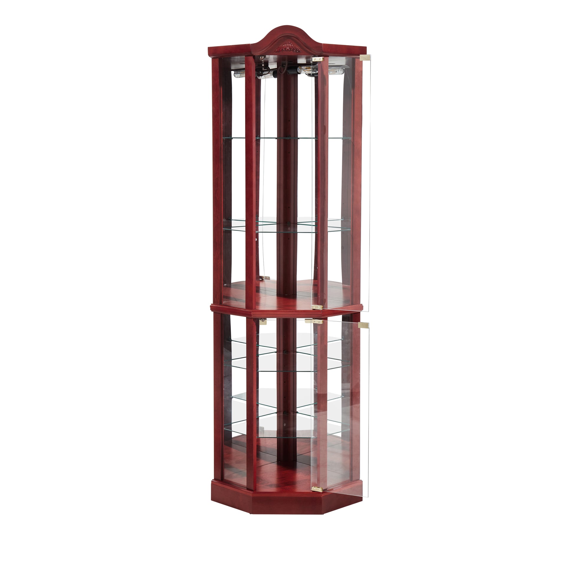 Glass Cabinet Lighted Corner Cabinet Corner Display Curio Cabinet, Glass Display With Light Included Bar Cabinet,Wine Cabinet With Adjustable Glass Shelves Carved Decoration Cherry Light Included Cherry Mdf Glass