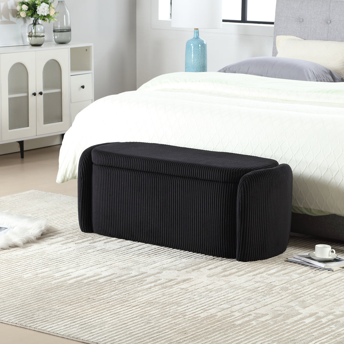 Coolmore Storage Ottoman,Bedroom End Bench,Upholstered Fabric Storage Ottoman With Safety Hinge, Entryway Padded Footstool, Ottoman Bench For Living Room & Bedroom Black Black Primary Living Space Foam Corduroy
