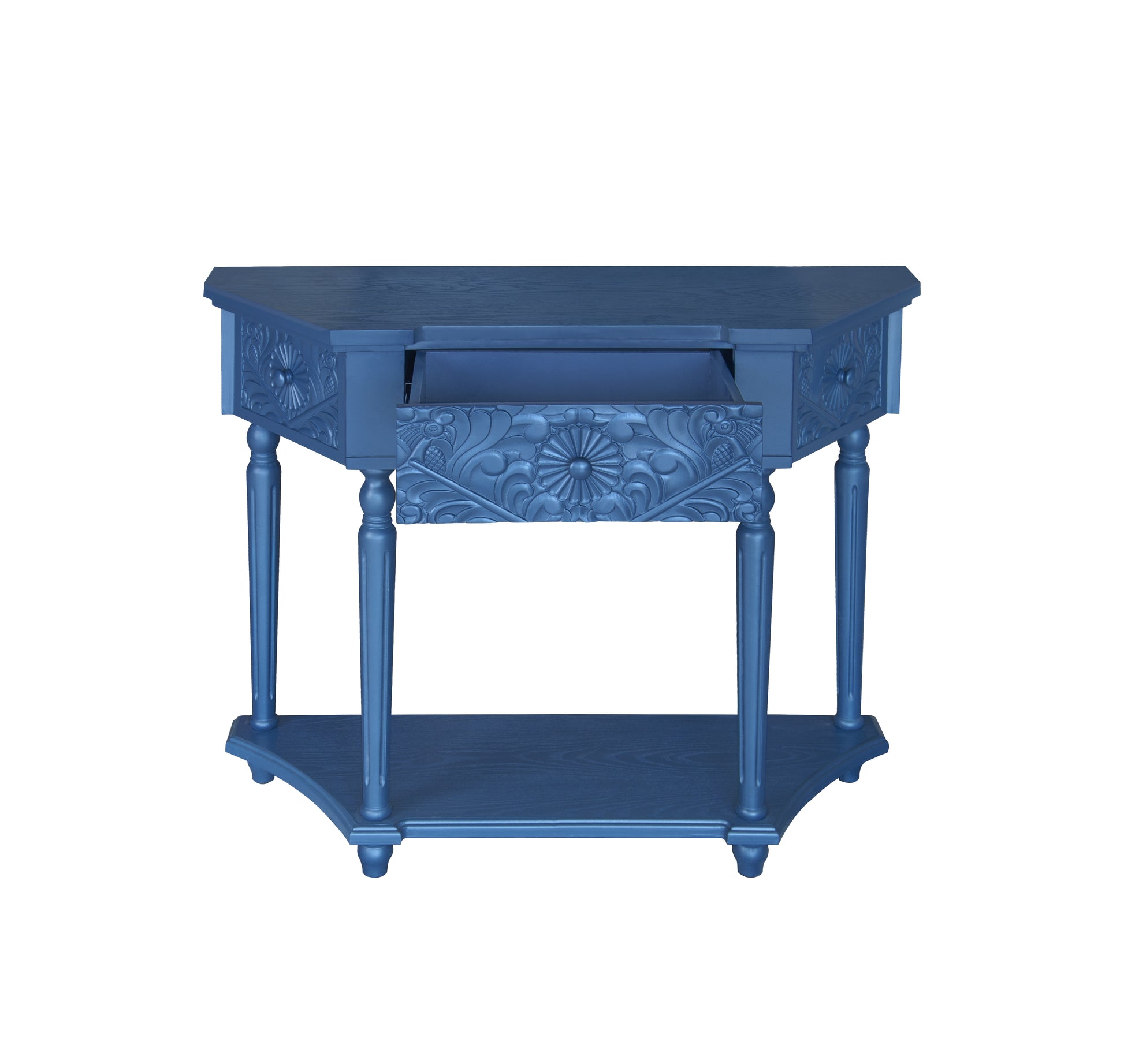 1 Drawer End Table,Side Table,Elegant Carved 1 Drawer End Table For Living Room Bed Room Study Entryway Navy Blue American Design Mdf