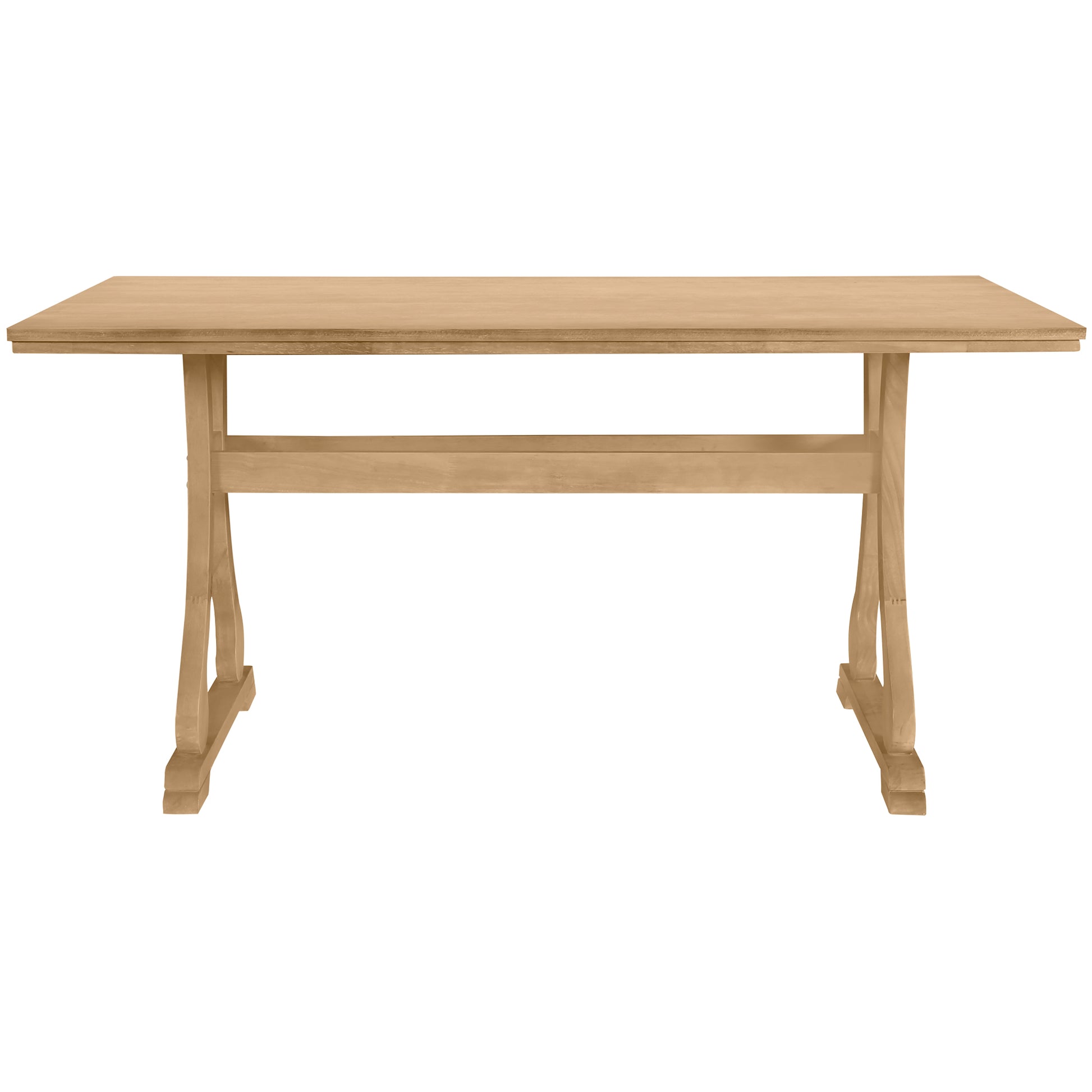 Retro 7 Piece Trestle Dining Table Set With Upholstered Dining Chairs, Smooth Dining Backs For Dining Room, Living Room, Kitchen, Natural Upholstered Chair Wood Natural Beige Seats 6 Wood Dining Room Solid Wood Rubberwood Trestle Rectangular Foam Dining