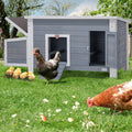 Large Wooden Chicken Coop With Perches And Nesting Box, Weatherproof Chicken Rabbit Duck House Grey Solid Wood