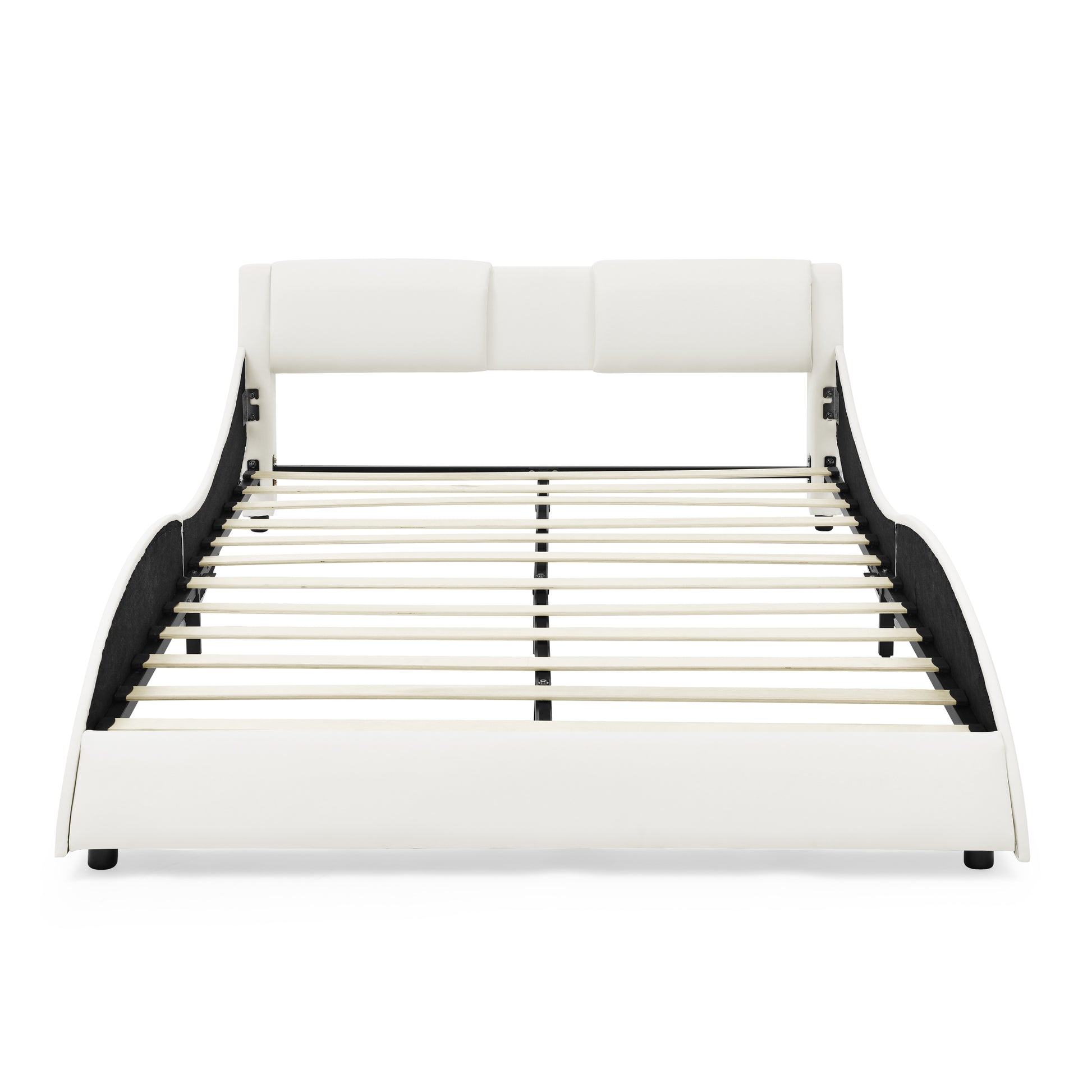 Queen Bed Frame Modern Faux Leather Upholstered Platform Bed Frame With And Headboard Wave Like Curve Low Profile Bed Frame,Wood Slats Support,Easy Assembly,White Queen White Pu