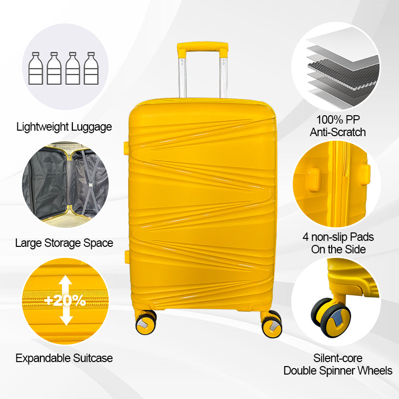 Hardside Luggage Sets 3 Pieces, Expandable Luggages Spinner Suitcase With Tsa Lock Lightweight Carry On Luggage 20Inch 24Inch 28Inch Antique Yellow Polypropylene