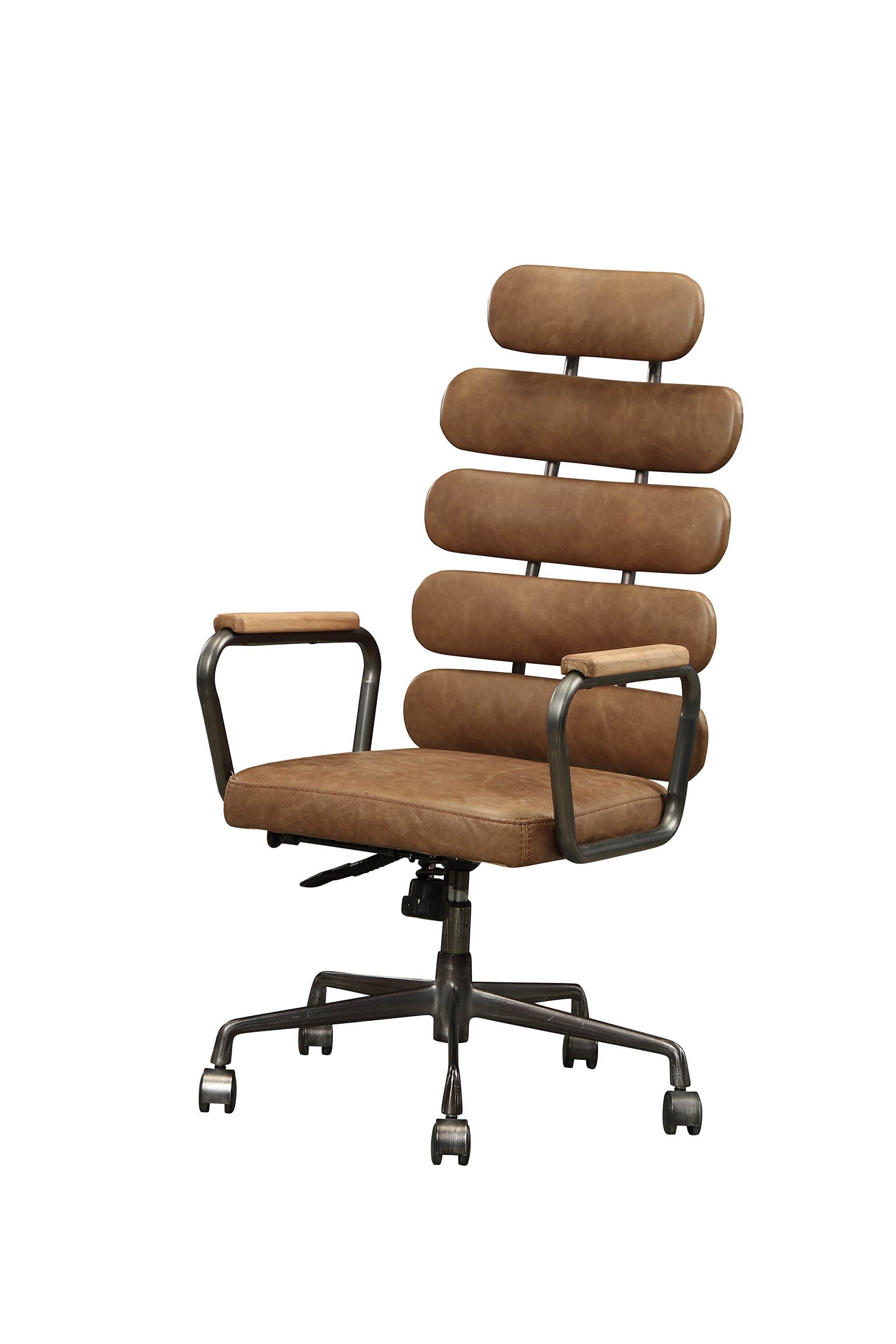Retro Brown Swivel Office Chair With Pneumatic Lift Caster Wood Solid Brown Office Office Chairs Solid Back Swivel Genuine Leather