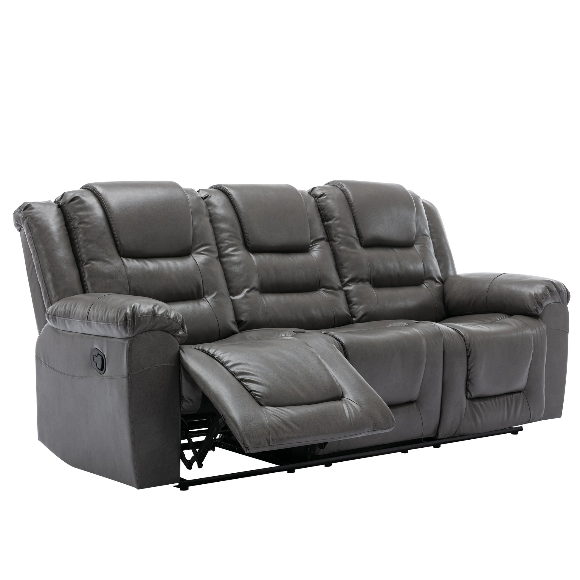 3 Seater Home Theater Recliner Manual Recliner Chair With Two Built In Cup Holders For Living Room,Bedroom, Grey Grey Foam Pu