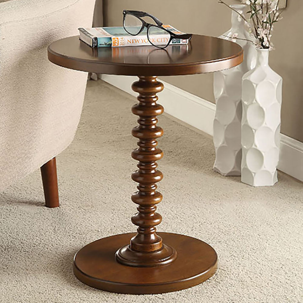 Walnut Round Wooden Side Table Walnut Primary Living Space Round Wood Pedestal