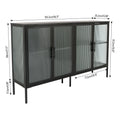 Stylish 4 Door Tempered Glass Cabinet With 4 Glass Doors Adjustable Shelf And Feet Anti Tip Dust Free Fluted Glass Kitchen Credenza Black Black Tempered Glass Sheet Metal Plastic