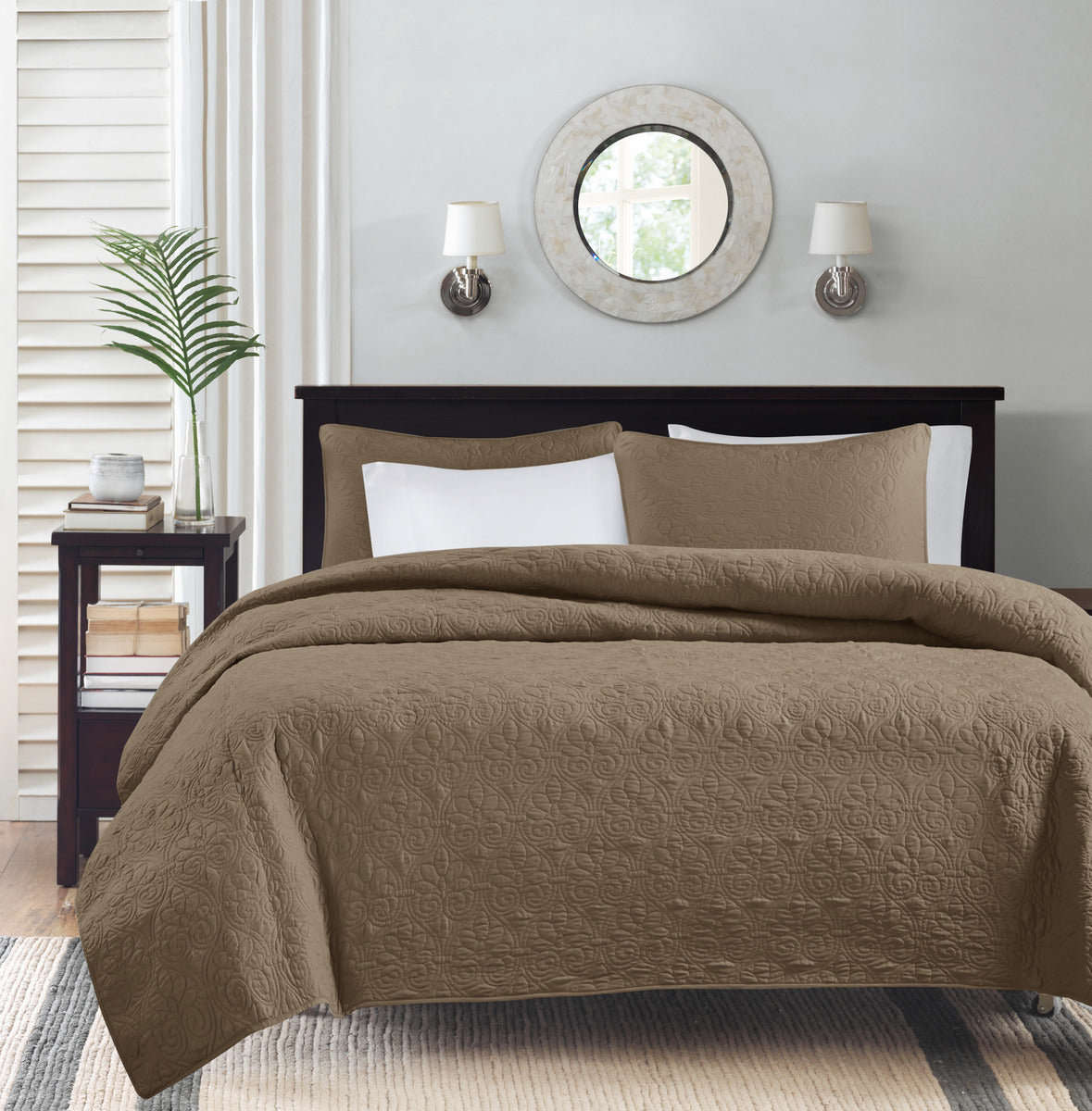 Reversible Quilt Set Mocha Full Queen Mocha Cotton