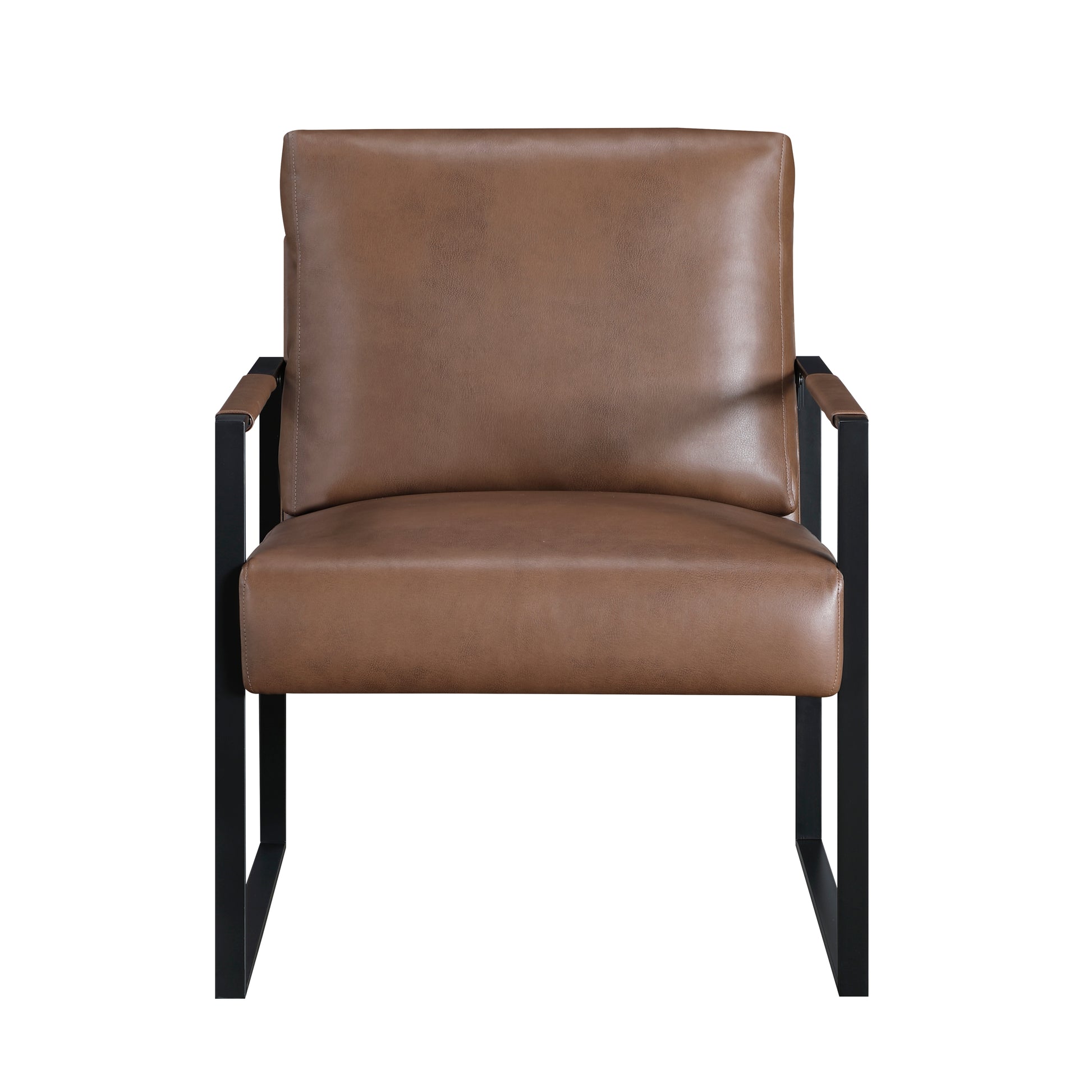 Modern Accent Chair Cushioned Seat Brown Faux Leather Upholstery Black Metal Frame 1Pc Style Comfort Durability Elegance Look Brown Primary Living Space Industrial,Mid Century Modern,Modern Metal