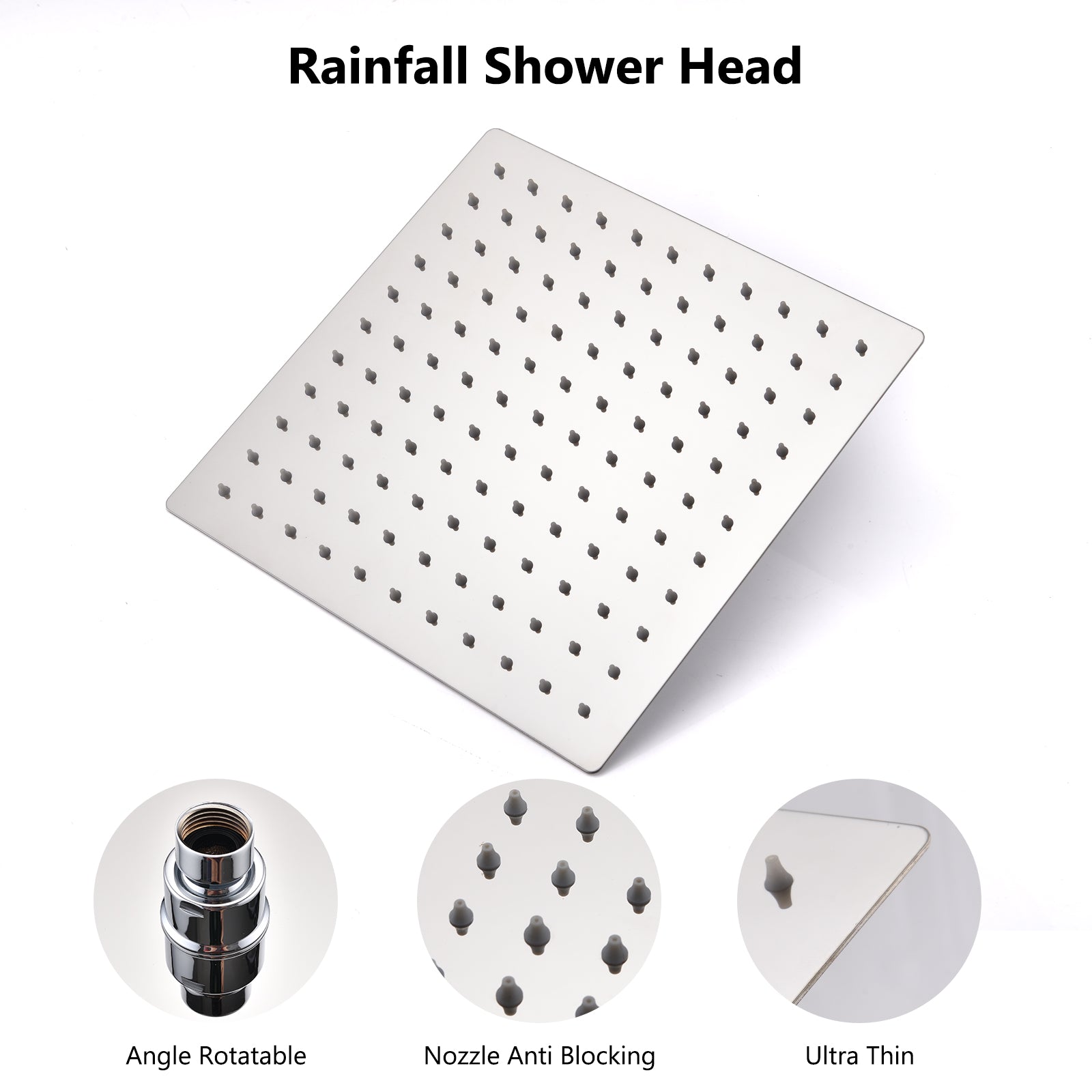 10" Chrome Rainfall Shower Head And Handheld Combo With 11" Extension Arm, 6 Spray Modes Chrome Stainless Steel