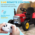 Aosom 12V Ride On Tractor With Trailer, 25W Dual Motors, Battery Powered Electric Tractor With Remote Control, Music Startup Sound And Horn, Led Lights, Red Red Plastic