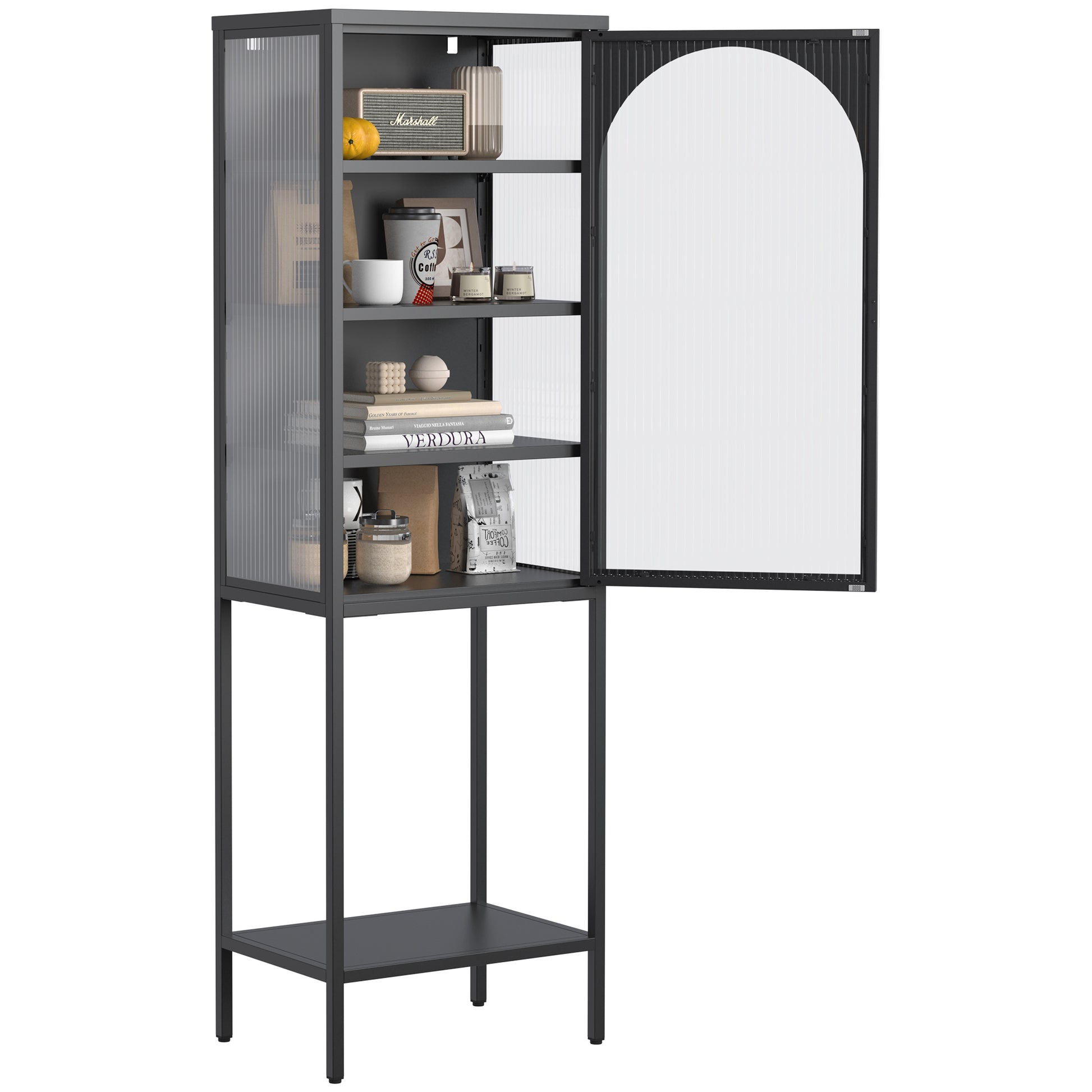 Metal Glass Door Display Storage Cabinet 5 Tier Cube Bookshelf Storage Cabinet With 3 Adjustable Shelves For Kitchen, Dining Room, Living Room, Bathroom, Home Office,Black Accent Chests 5 Or More Shelves Antique Black Primary Living Space Glass Doors