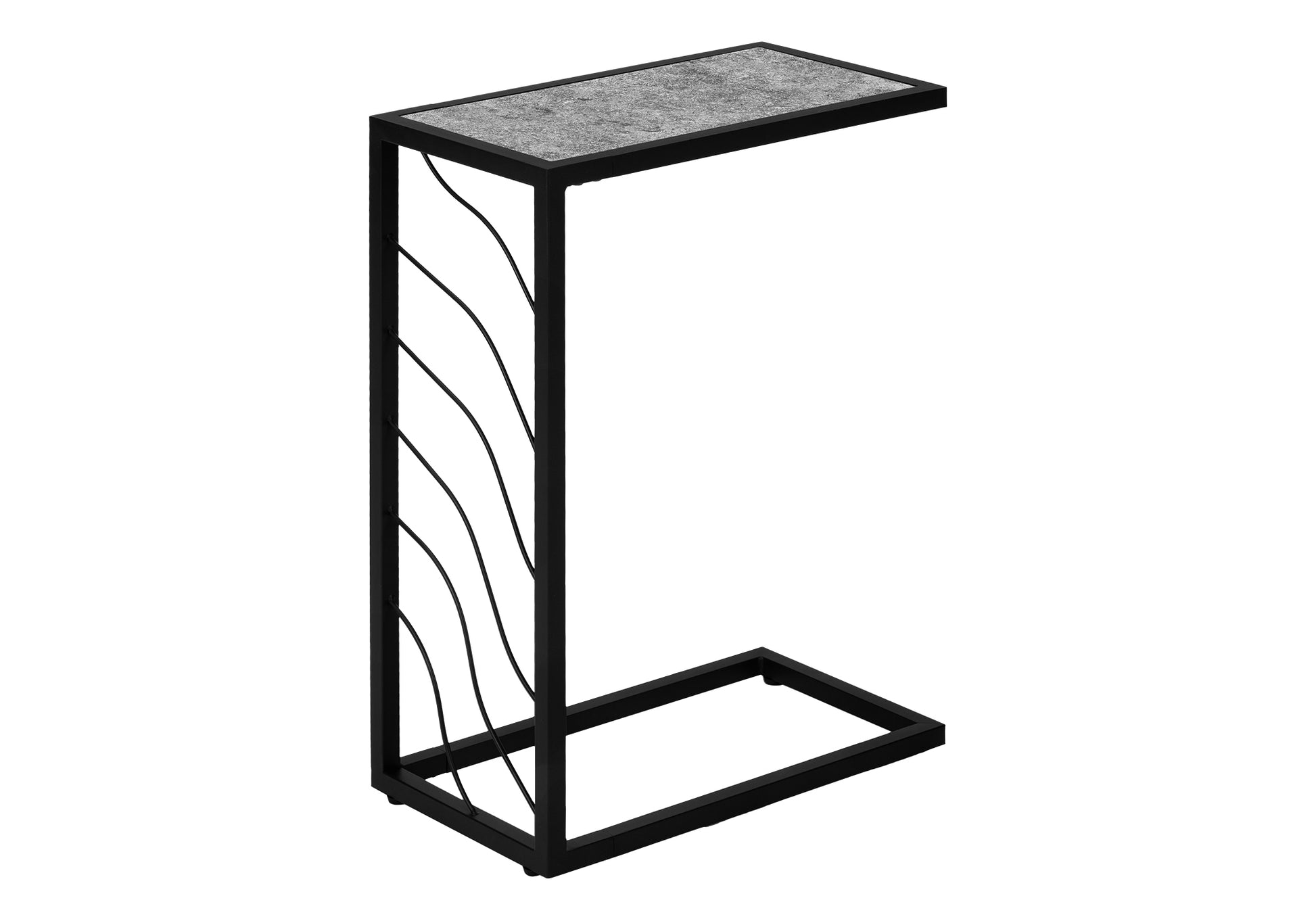 Accent Table, C Shaped, End, Side, Snack, Living Room, Bedroom, Grey Laminate, Black Metal, Contemporary, Modern Grey Metal