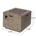 Outdoor Patio Gas Burning Fire Pit 50, 000 Btu Tank Inside, Square, Iron Wood Pattern, Brown Wood Iron