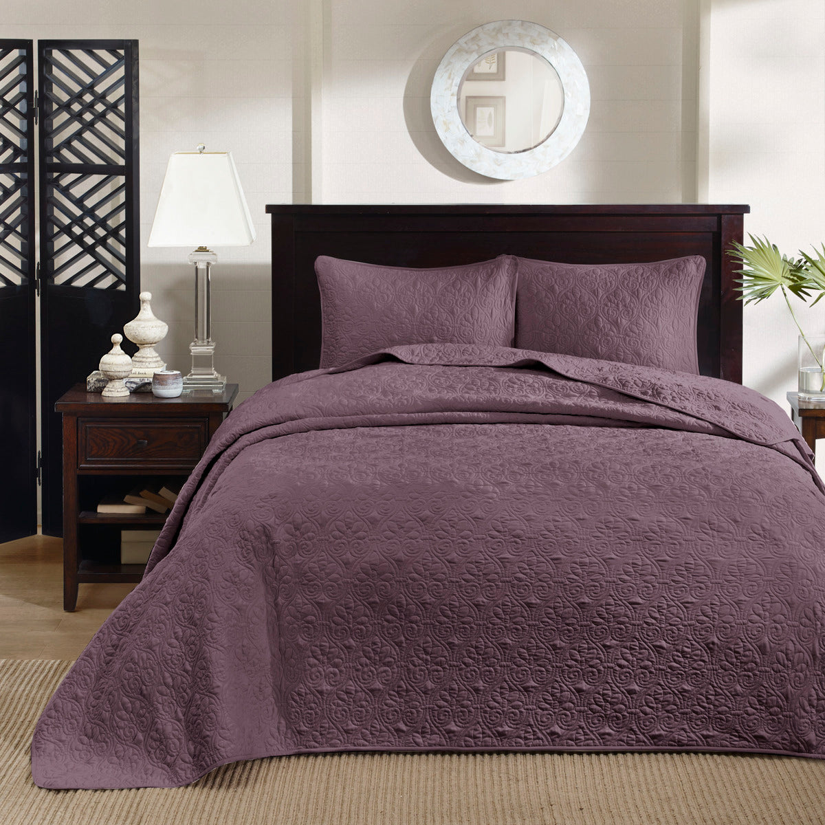 Reversible Quilt Set Purple King Cal King Purple Cotton
