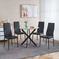 Black Dining Table With Cross Metal Leg And Tempered Glass,Modern Space Saving Kitchen Table For Living Room Black Glass Metal