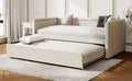 Modern Style Twin Size Upholstered Daybed With Trundle For Guest Room, Small Bedroom, Study Room, Beige Box Spring Not Required Twin Beige Wood Bedroom Traditional Daybeds Linen Upholstered