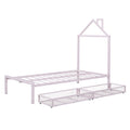 Twin Size Metal Platform Bed With Two Drawers,House Shaped Headboard Design, Pink Twin Pink Metal