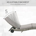 Outsunny Chaise Lounge Pool Chair, Outdoor Pe Rattan Cushioned Patio Sun Lounger W 5 Level Adjustable Backrest & Wheels For Easy Movement, Wicker, Gray Gray Steel